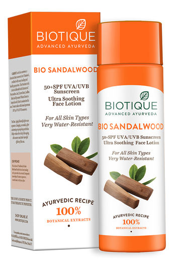 Buy Biotique Bio Sandalwood SPF 50 Sunscreen Lotion for All Skin Types 120 ml at Rs.350 online Beauty online